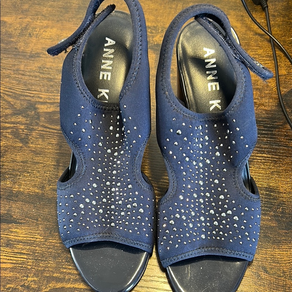 Anne Klein Blue Sandals with Peep-Toe and Studded Design / worn once
